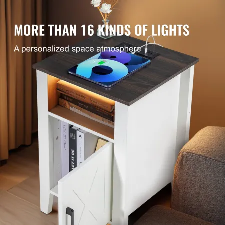 Farmhouse End Table Night Stand med USB Outlets LED LYS SET AF