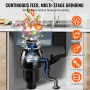 Garbage Disposal 3/4 HP Continuous Food Waste Disposer 3600 RPM 3-Bolt