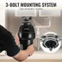 Garbage Disposal 3/4 HP Continuous Food Waste Disposer 3600 RPM 3-Bolt
