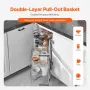 18"W Opening Blind Corner Pull Out Organizer, 2 Tier 4 Shelf Kitchen Cabinet Organizer, Magic Chrome Carbon Steel Storage Basket