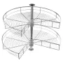 28" Kidney Shaped Chrome Corner Organizer, 360° Rotatble Kitchen Base Cabinet Blind Corner, 2 Tier Height Adjustable Storage Rac