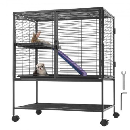 36" Metal Small Animal Cage 2-Tier Rolling Ferret Cage with Tray A Ramp