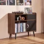 Record Player Stand 3-lags træpladsstativt skydedør Power Strip