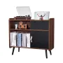 Record Player Stand with Power Outlet, Turntable Stand Holds Up to 350 Albums, Record Player Table with Vintage Vinyl Record Sto