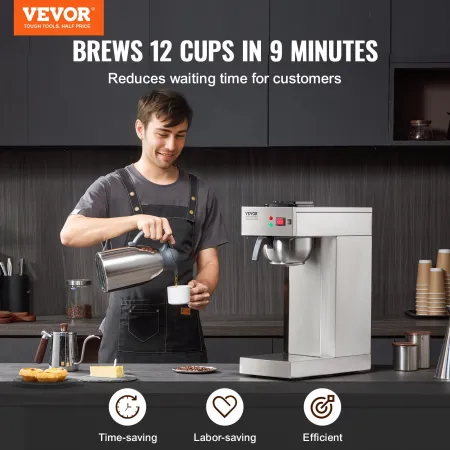 12 kopper kommerciel dryp kaffemaskine med termisk carafe