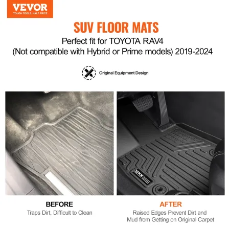 Automotive Floor Mats, Fits for Toyota RAV4 (Not for Hybrid or Prime) 2019-2024, 3 pcs Front and 2nd Row Liners, All Weather Cus