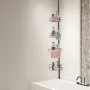 Shower Corner Caddy Tension Pole, 56" to 114" High, Multi-Functional Shower Tension Pole with Strong Load-Bearing Tray, Rust-Pro
