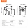 Electric Drum Set, 32 Drum Kits & 480 Sounds Electronic Drum Kit, USB MIDI Supported 10 in Quiet Mesh Snare Electric Drum Set wi