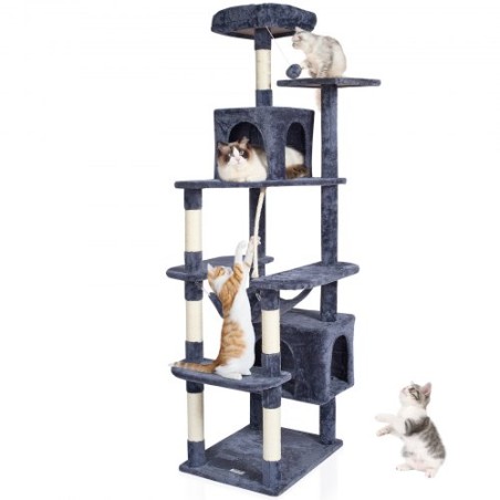 Cat Tree 72" Cat Tower with 2 Cat Condos Sisal Scratching Post Dark Grey