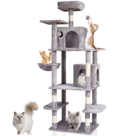 Cat Tree 68.5" Cat Tower with Cat Condos Sisal Scratching Post Light Grey