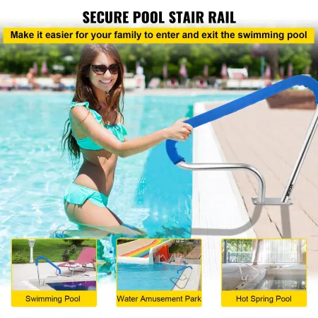 Pool Rail 39x32" Pool Railing 304 Stainless Steel 250LBS Load Capacity Silver Rustproof Pool Handrail Humanized Swimming Pool Ha