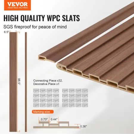 Wood Slat Acoustic Panels, 8 PCS 96 x 6 inch, WPC Accent Wooden Wall Panels for Modern Interior Wall, Faux Wood Wall Board Panel
