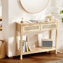 Rattan Console Table with 2 Storage Drawers Rattan Sliding Door Natural