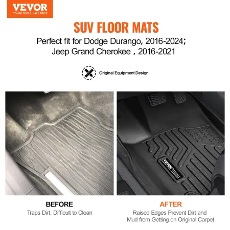 Automotive Floor Mats, Fits for Dodge Durango / Jeep Grand Cherokee 2016-2024 / 2016-2021, 3 pcs Front and 2nd Row Liners, All W