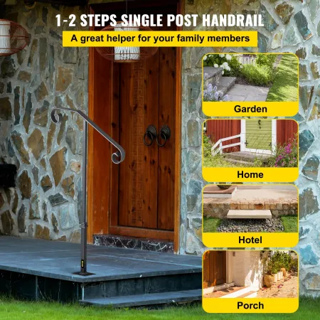 Dark Gray Single  Post Handrail Fits 1 or 2 Steps Handrail Wrought Iron Single Post Wrought Iron Rail Single Post Railing Orname