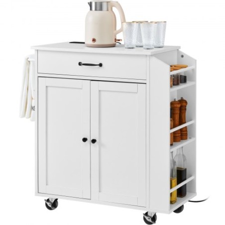 Kitchen Island Cart Rolling Storage Cabinet på hjulet med opladningsstation