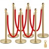 Stainless Steel Stanchion Post Queue 6PCS Pole w/ 4 Red Velvet Ropes, Crowd Control Barriers w/Fillable Base for for crowd