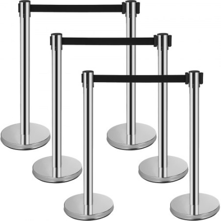 Crowd Control Stanchions barrierer 6-pakning med 3 stk. Tilbagebetalelige bælter