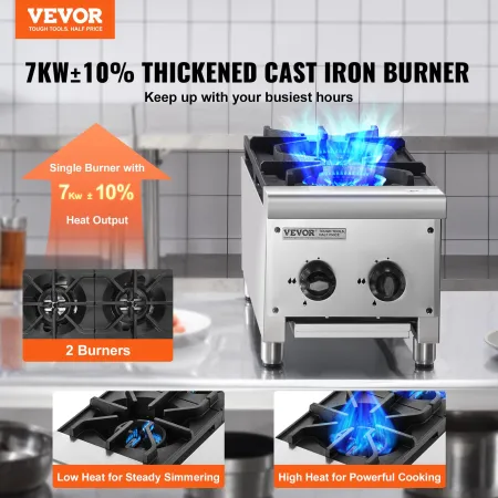 Commercial Gas Stove with 2 Burners, Propane and Natural Gas Countertop Cooking Stove Range, Stainless Steel Gas Hot Plate, Comm
