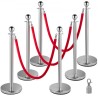 6stcs Red Rope Stanchion Silver Post Crowd Control Quey Line Barrier
