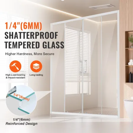 Semi-frameless Shower Door, 57.8-59" W x 70" H, Double Sliding Glass Door with 1/4"(6mm) Clear Tempered Glass, Waterproof Shatte
