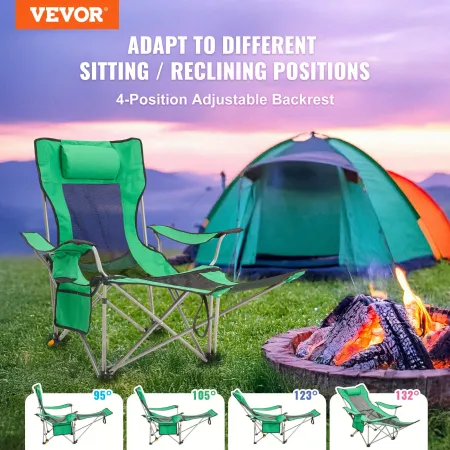 Reclining Camping Chair, 330 lbs Portable Camping Chair, 4 Position Load Folding Camping Chair with Footrest, Cup Holder, Side P