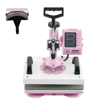 Heat Press Machine 12x10 in 2 in 1 with Hat Press for T-Shirts Caps Pink