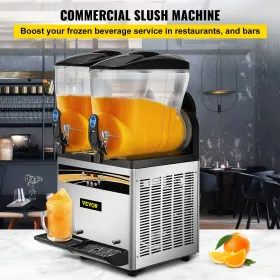 Slush Frozen Drink Machine, 2x15L Tank Commercial Margarita Machine, 890W Stainless Steel Margarita Slush Maker, Temperature