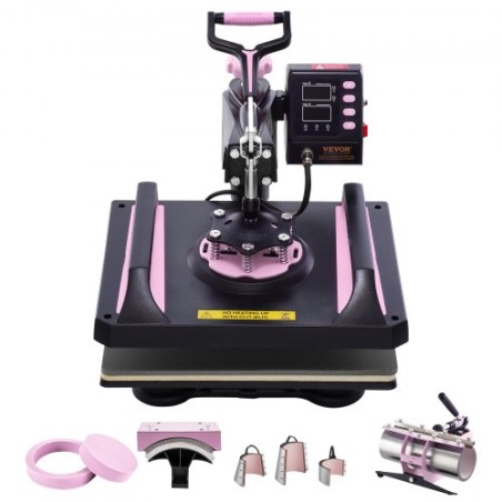 8 in 1 Heat Press Machine 12x15 in 30oz Tumbler Press T-Shirts Black+Pink