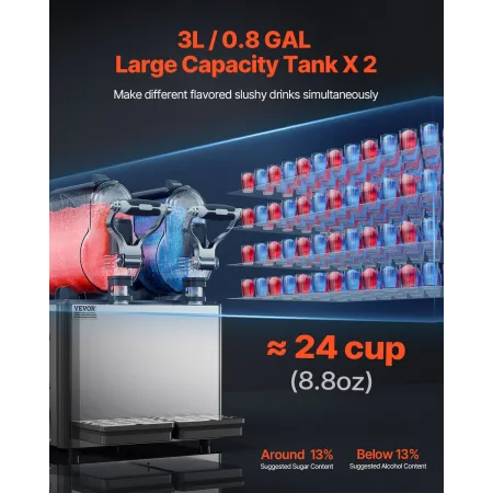 Commercial Slushy Machine, 3Lx2 Double Tank Frozen Drink Machine, 24 Cups Stainless Steel Margarita Smoothie Frozen Drink Maker,