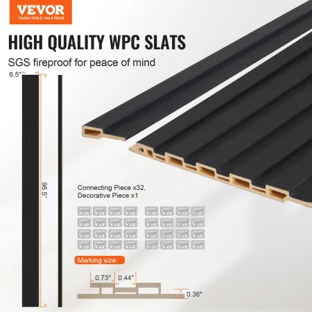Wood Slat Acoustic Panels, 8 PCS 96 x 6 inch, WPC Accent Wooden Wall Panels for Modern Interior Wall, Faux Wood Wall Board Panel