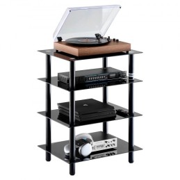 4-Tier AV Media Stand Strengthened Tempered Glass Audio/Video Stand Shelf