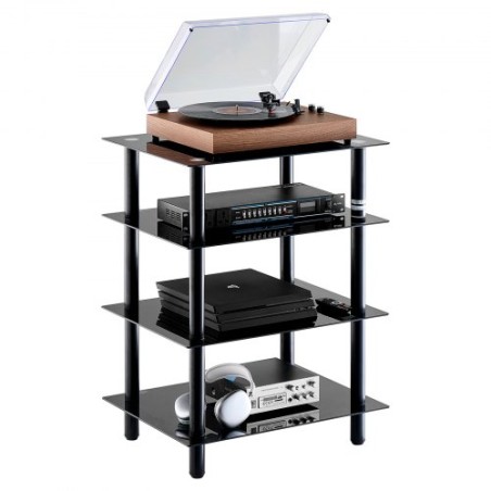 4-Tier AV Media Stand Strengthened Tempered Glass Audio/Video Stand Shelf