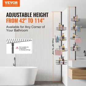 42" to 114" High Shower Corner Caddy Tension Pole Rust-Proof Tension Pole