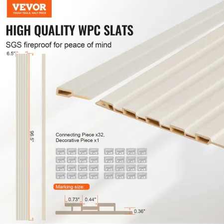 Wood Slat Acoustic Panels, 8 PCS 96 x 6 inch, WPC Accent Wooden Wall Panels for Modern Interior Wall, Faux Wood Wall Board Panel