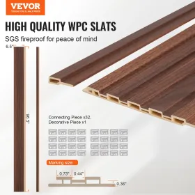 Wood Slat Acoustic Panels 8 PCS 96 x 6 inch WPC for Modern Wall Dark Teak