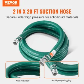 Suction Hose 2 in x 20 ft Green High Quality Hose Complete Fittings