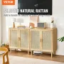 Rattan Cabinet, Set of 2, Rattan Storage Cabinet with 4 Magnetic Doors and Adjustable Shelves, Sideboard Buffet Cabinet for Hall