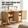 Rattan Cabinet, Set of 2, Rattan Storage Cabinet with 4 Magnetic Doors and Adjustable Shelves, Sideboard Buffet Cabinet for Hall