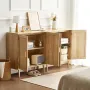 Rattan Cabinet, Set of 2, Rattan Storage Cabinet with 4 Magnetic Doors and Adjustable Shelves, Sideboard Buffet Cabinet for Hall