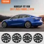 Wheel Rim Cover Hubcaps, 18 in, 2017-2023 Model 3 Fully Fit Hubcap with Snap, Guard Tape & Valve Nozzle Hole, ABS & PC Hubcap wi