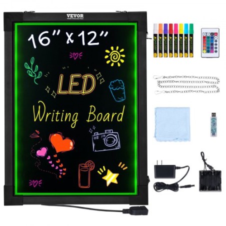 LED Message Writing Board 16"x12" Illuminated Erasable Lighted Chalkboard