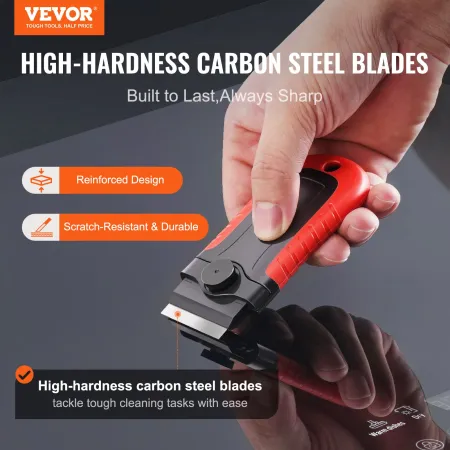 Razor Blade Scraper, 15 Extra Blades, Locking Scraper Tool with Security Cap, Carbon Steel and POM Blades, for Cleaning Labels, 