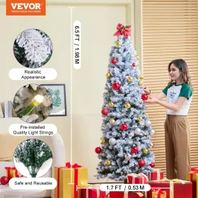 Juletræ 6.5ft Prelit flokede Xmas Tree med 250 LED -lys 814 tip