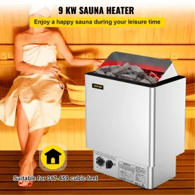 9KW Sauna Heater Stove 380V-415V Wet&Dry  Electric Sauna Heater with Built-in Control Unit Stainless Steel Sauna Heater