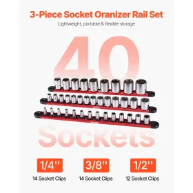Socket Organizer Rail Set 3pcs Aluminium Socket Arrangører med 40 klip
