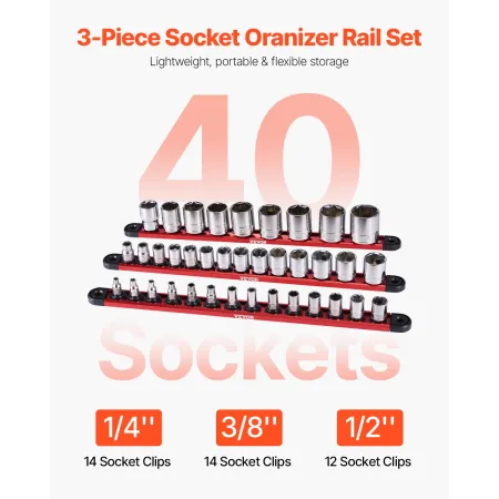 Socket Organizer Rail Set 3pcs Aluminium Socket Arrangører med