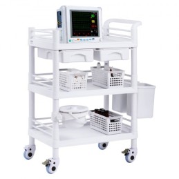 3 Tiers Lab Carts Mobile Medical Cart with 3 Trays & 3 Trash Cans White