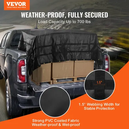 Cargo Net, 120 in x 105 in, Heavy Duty Truck Cargo Net for Truck Bed, 4 Adjustable Straps with Carabiners and Rubber Coated Hook