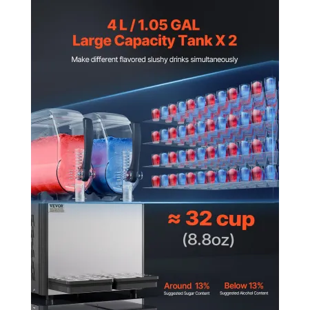 4LX2 Tank Commercial Slushy Machine Margarita Smoothie Frozen